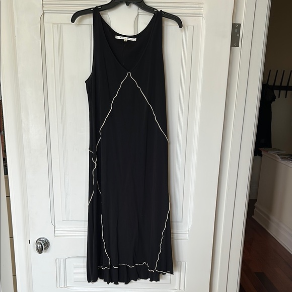 Studio M Elegant Black Midi Dress with Cream Piping in Modern Pattern - Size L - Picture 1 of 4
